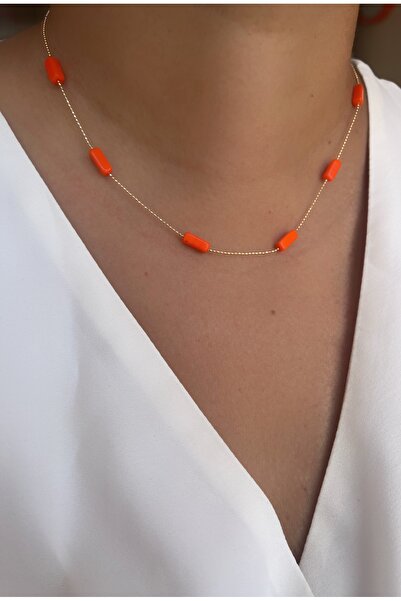 AychaAksesuar Turuncu boncuklu kısa kolye