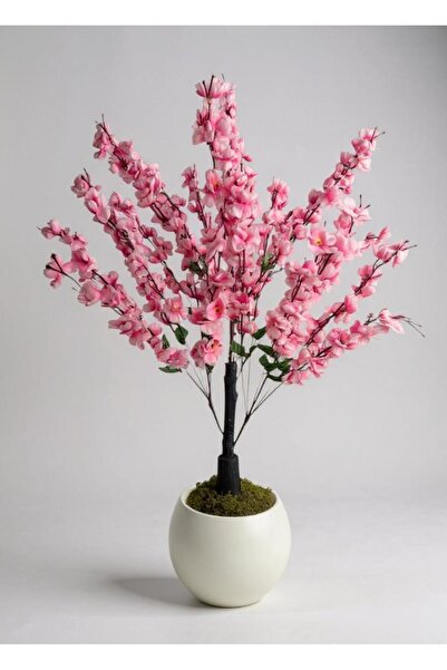 Nettenevime Yapay Ağaç Pembe Bahardalı Ağacı Beyaz Küre Saksıda 100cm Japon K...