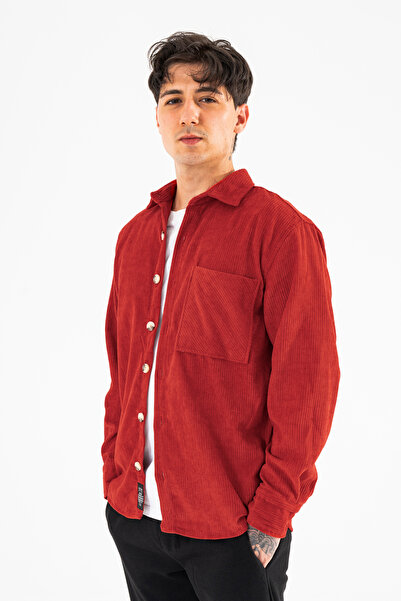 Souris Ανδρικό βελούδινο πουκάμισο με μακρύ μανίκι, χαλαρή εφαρμογή, με μία τσέπη