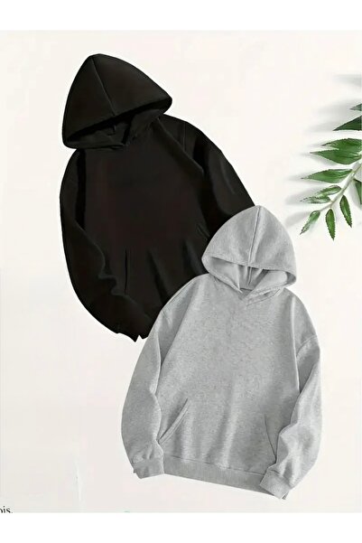 FUFLUNS سترة بقلنسوة من قطعتين كبيرة الحجم للجنسين من DÜZ BASIC للنساء/الرجال