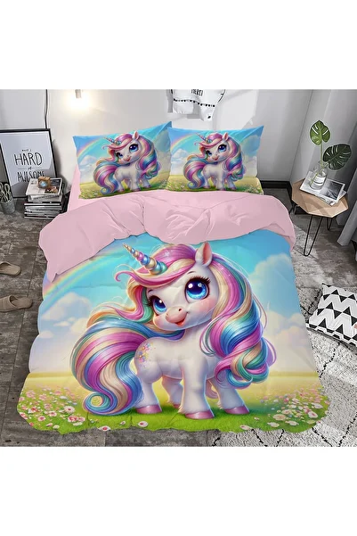 Home Nevresimhome Unicorn Patterned Double Cotton Satin Bedding Set