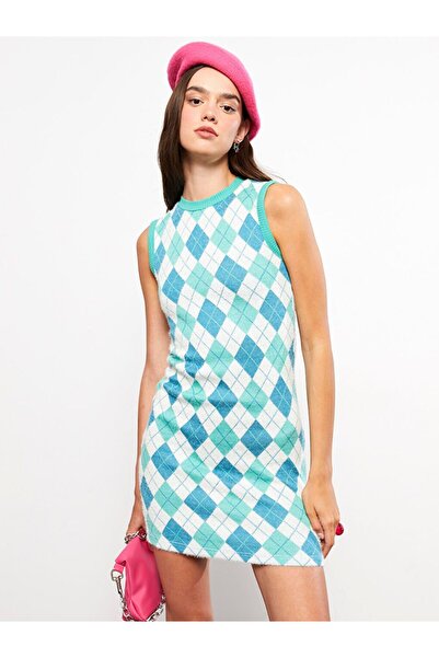 LC Waikiki Crew Neck Patterned Sleeveless Knitwear Dress