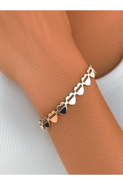 KANERUZ سوار فضي اللون على شكل قلب من الفولاذ