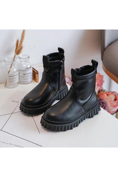 Rock and Joy Ghete căptușite călduroase pentru copii, din piele, talpă antiderapantă, pantofi confortabili de toamnă și iarnă,