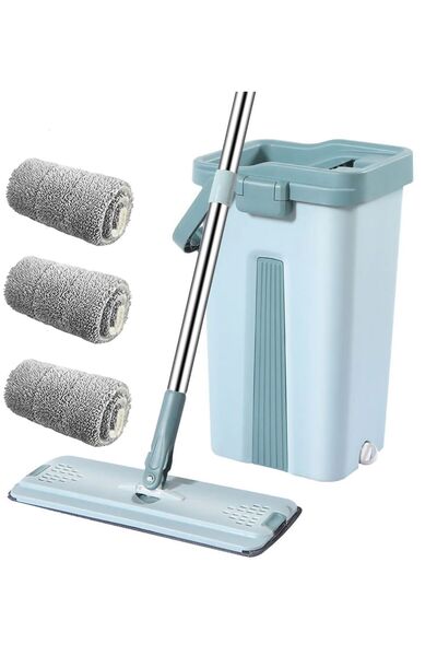 Generic ممسحة دريمونز لينك المصنوعة من الألياف الدقيقة مع دلو تنظيف، ممسحة أرضية بدون استخدام اليدين، 3 ممسحات قابلة لإعادة الاستخدام