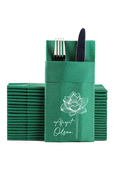 NapkinStore 12 Pieces - Fabric Textured Airlaid Premium Napkins (White) Enjoy Your Meal Printed