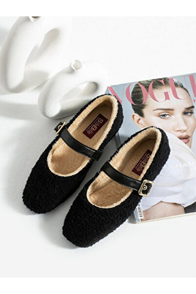 STOCON Women's Winter Belted Buckle Plush Wool Furry Dowry Bundle Fluffy Indoor Outdoor Ballet Flats Stc1148