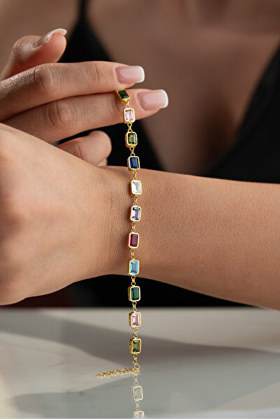 Silvano Jewelry 925 Ayar Gümüş Renkli Baget Taşlı Suyolu Bileklik