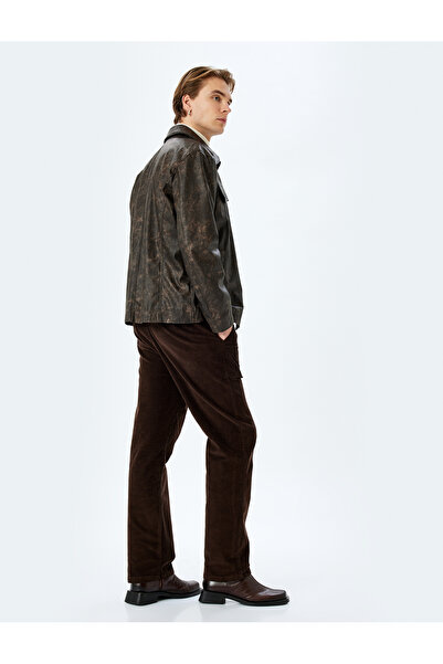 Koton Чинос с нормална талия и детайлен прав кроен панталон от рипсено кадифе