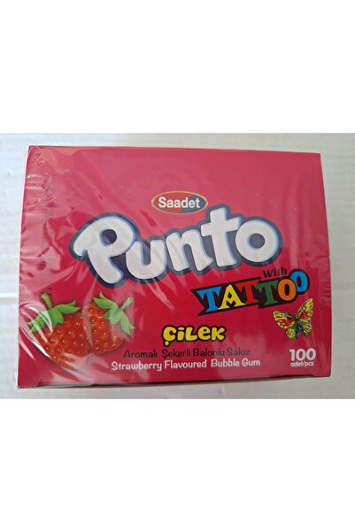 PUNTO TATTOO ÇİLEK AROMALI ŞEKERLİ DÖVMELİ BALONLU SAKIZ 100 ADET * 4 GR
