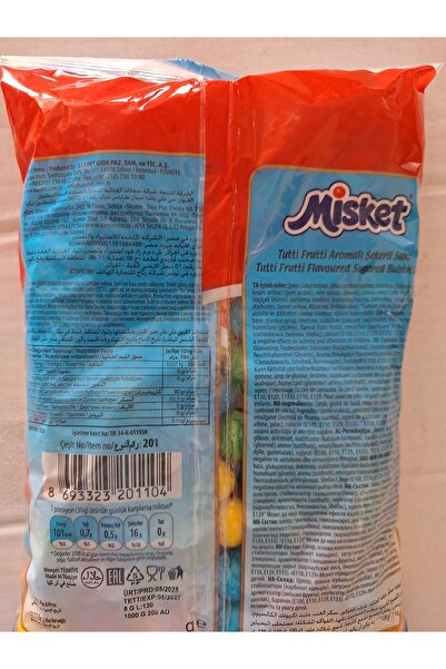 Misket bubble gum KARIŞIK MEYVELİ ŞEKERLİ SAKIZ 5,5 GR*200 ADET