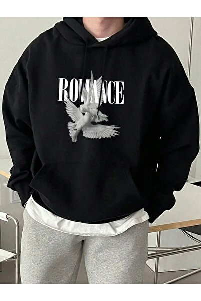 FUFLUNS سويت شيرت بقلنسوة كبير الحجم مطبوع عليه رومانسية للجنسين للنساء/الرجال