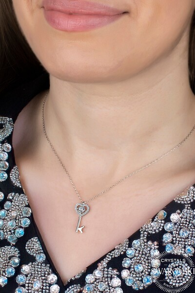 Swaroski Zirconia Stone Key Silver Necklace |   The Symbol of the Solution and the Guiding Light