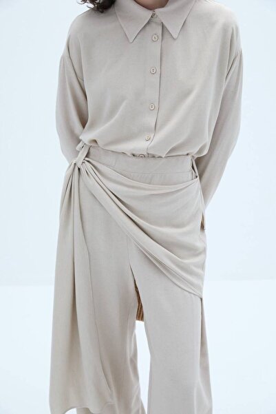 Elfin Asymmetric Tie-Up Trousers Set Soil