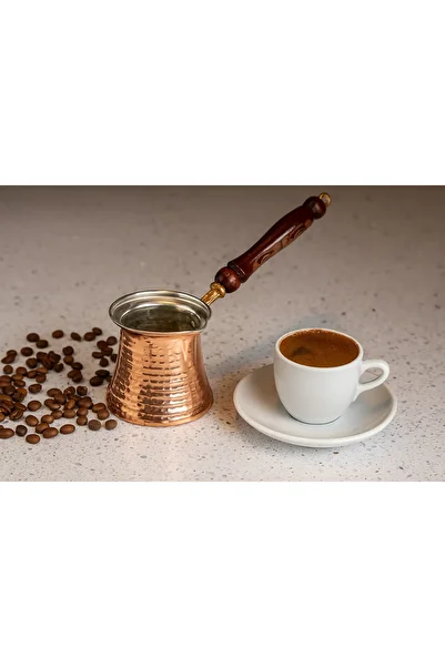 Zinnun Copper Coffee Pot with Hammer and Wooden Handle for 1 Person