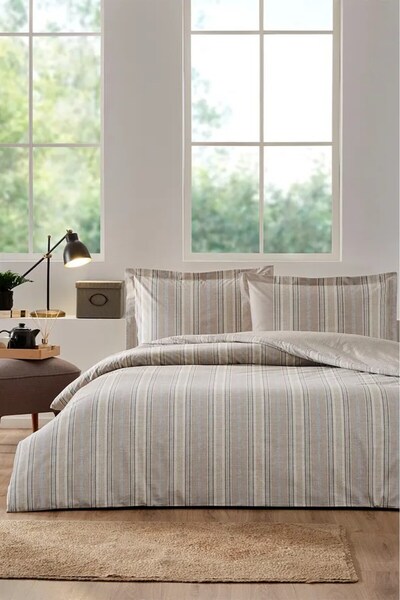 Özdilek Sandlinie Fitted Sheet Duvet Cover Set Double Size