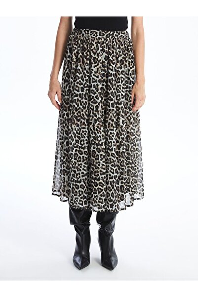 LC Waikiki Leopard Print Women's Skirt with Elastic Waist