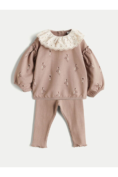 LC Waikiki Create Your Style from Uzg Store |   Peter Pan collar Long Sleeve Printed Baby Girl Sweatshirt and Leggings 2-Piece…