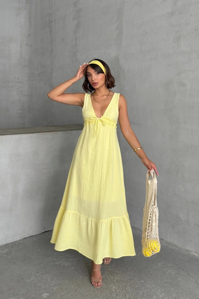 URİS Γυναικείο καλοκαιρινό αμάνικο μίντι φόρεμα με λουράκι από μουσελίνα