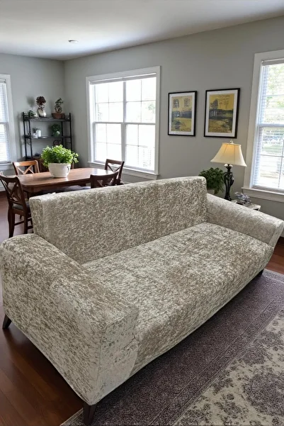 BBY HOME & DESIGN Sofa Cover, Sofa Bed Cover, Velvet, 3 Seater, Stain Resistant, Flexible, Elastic, Shiny, Mink Color