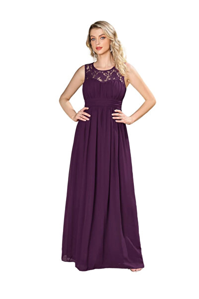 OEM Long chiffon evening dress, sleeveless, Purple, size 40