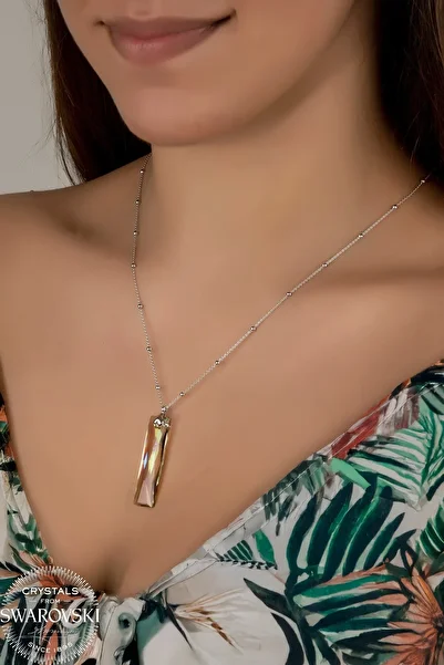 Swaroski Women's Green Baguette Silver Necklace with Zirconia Crystal Stone |   Baguette with the Green Color of Nature