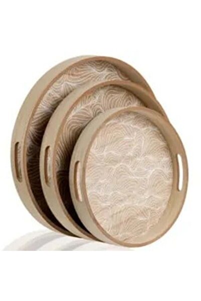 OEM Round serving trays, made of rustic wood, 30/35/40 cm, set of 3 pieces