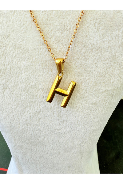 ATLASAKSESUARR H Harfi Büyük Gold Altın Kaplama Kolye