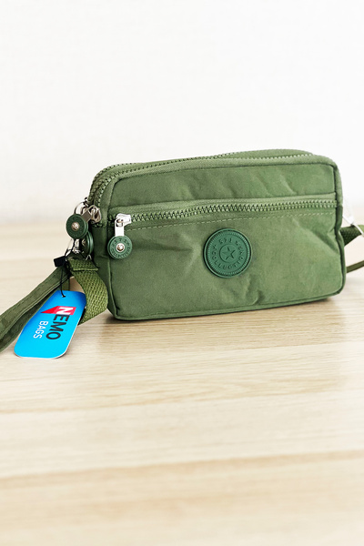 NEMO BAGS Unisex Army Khaki Wallet, 4 Compartments, Phone Holder, Crinkle Fabric, Crossbody Shoulder Bag, 20X12Cm