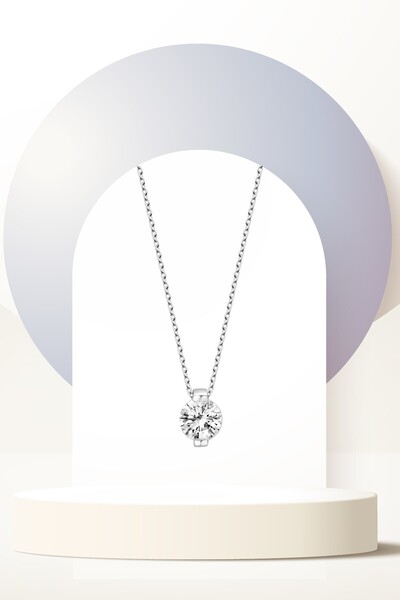 Swaroski Zirconia Stone Solitaire Silver Necklace |   The Key to Elegance