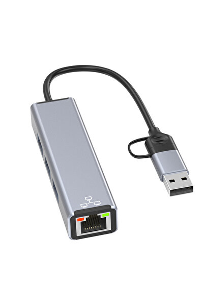 Airsky موزع USB 3.0 HC-78 مع منفذ شبكة إيثرنت من النوع C إلى RJ 45 1000 متر
