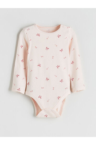 LC Waikiki Bisiklet Yaka Fiyonk Baskılı Kız Bebek Çıtçıtlı Body ve Tayt