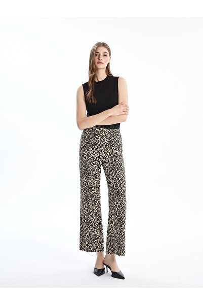 LC Waikiki Leopard Print Women's Trousers with Elastic Waist