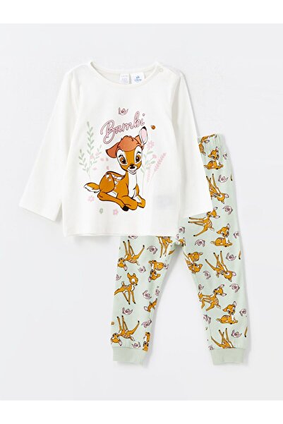 LC Waikiki Lcw Baby Crew Neck Long Sleeve Bambi Printed Baby Girl Pajamas Suit