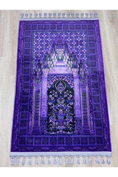 PrayerRug Dokuma Taban Örgü Püsküleri ve İpek Kadar Yumuşak Yüzeyiyle Bambu s...