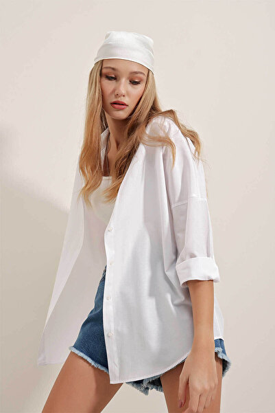 Bigdart Oversize Long Basic White Women's Shirt 3900