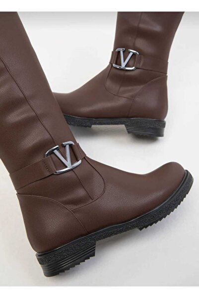 DYG STORE Aci Brown Style Buckle Women's Boots 200703