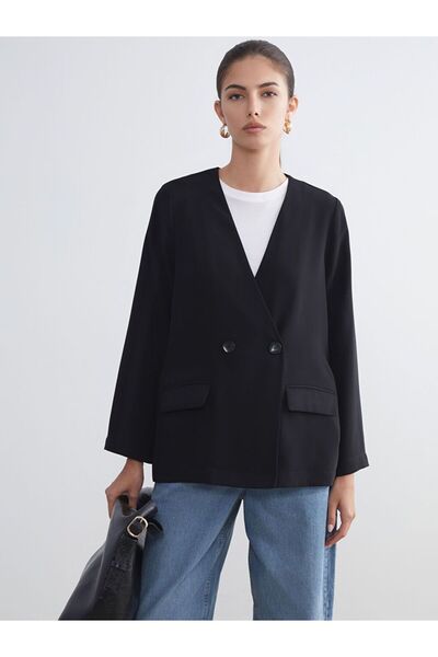 LC Waikiki V-Neck Crepe Women's Blazer Jacket