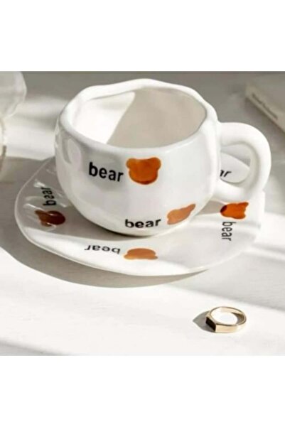 VALUE كوب قهوة مع الصحن مزخرف برسومات الدب