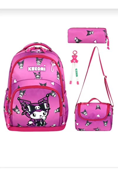 YKLİFE Kuromi Pattern Pink 3-Piece Primary School Girl Backpack