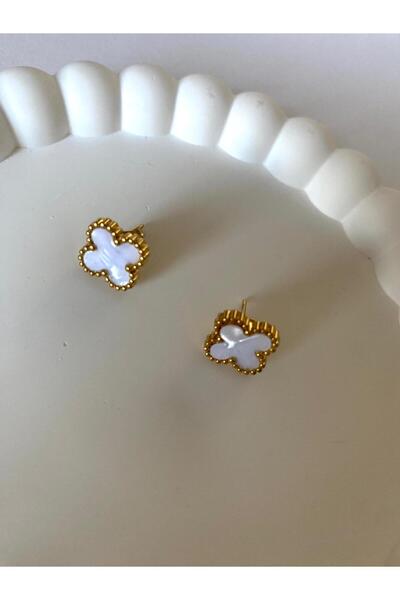 marsel aksesuar أقراط من الفولاذ الذهبي اللؤلؤي الأبيض على شكل برسيم