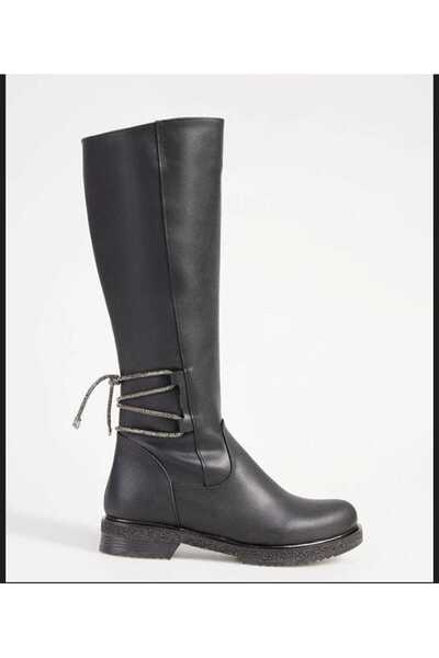 DYG STORE Black Stone Stylish Women's Boots with Lace-Up Back and Zipper 200211