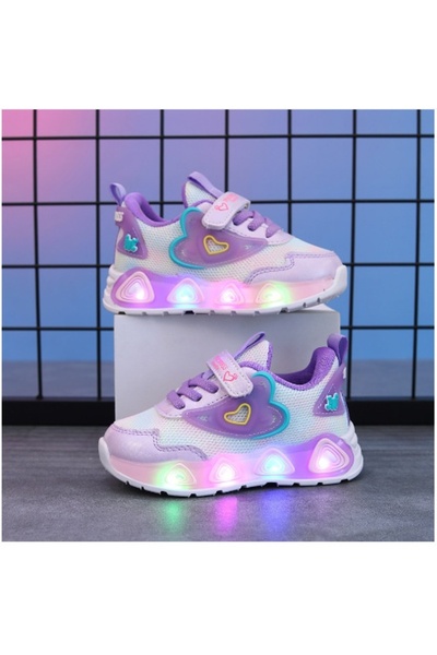 Superbaby Adidasi sidefati cu luminite - Purple hearts
