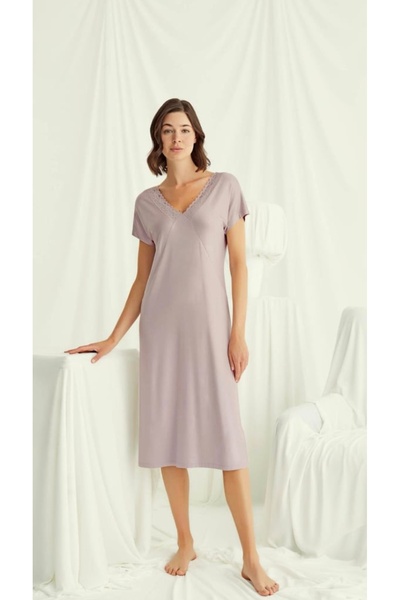 NightLove فستان نوم موناميس بأكمام قصيرة ودانتيل عند الرقبة 18504