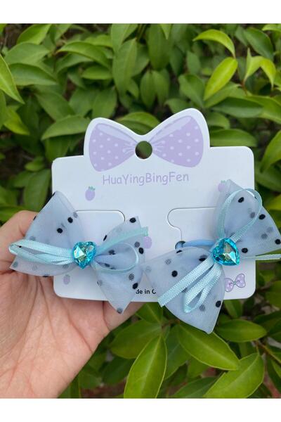 sain jewelry Girl's Heart and Stone Blue Bow Model Cotton Elastic School Show Quality Hair Clip