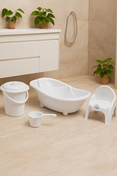 CEZVE HOME 5'li Set Fileli Yenidoğan Küvet, Banyo Seti