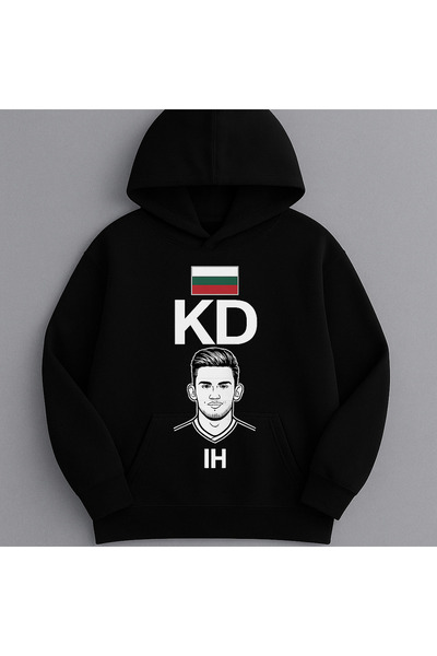 CLASSY.MODA 3 Thread Hooded Kangaroo Pocket Sweatshirt Kd Ih Portrait Bulgarian National Team Digital Print