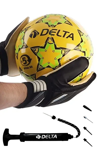 Delta Stapler 5 Number Soccer Ball & Inflation Pump - Set of 2 with Durable Rubber Surface No:5 Yellow