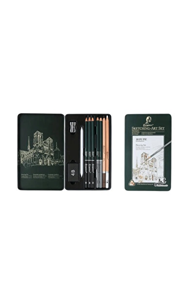 hobi market art Karakalem Eskiz Çizim Seti Metal Kutulu 10 Parça