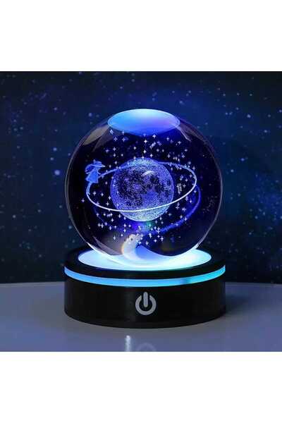 mr shopping MR ışıklı Dönen 3D Kristal Cam Küre Büyük boy Usb'li Gece Lambası...